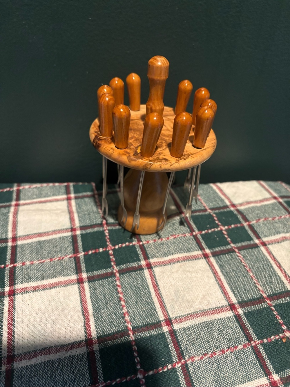 13pc Olive Wood Vintage MCM Cocktail Forks
